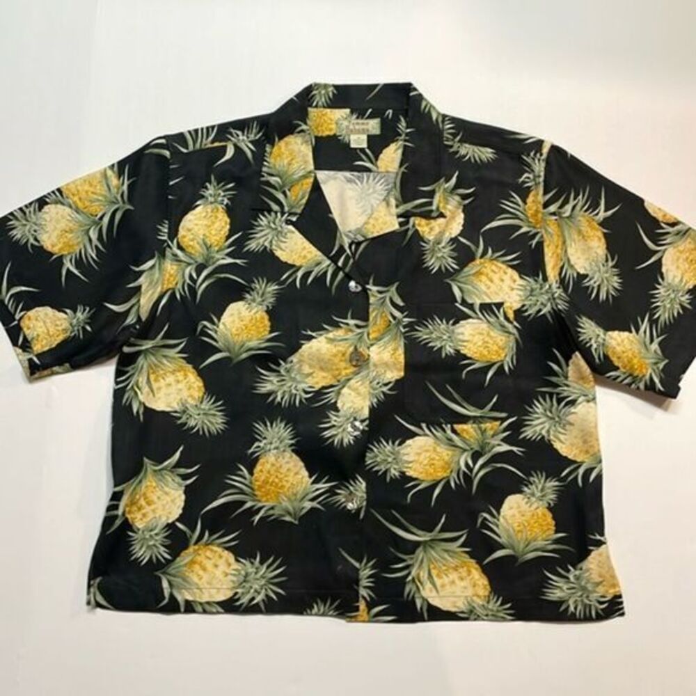 Tommy Bahama Womens Vibrant Silk Tropical Pineapple Print Blouse Sz M